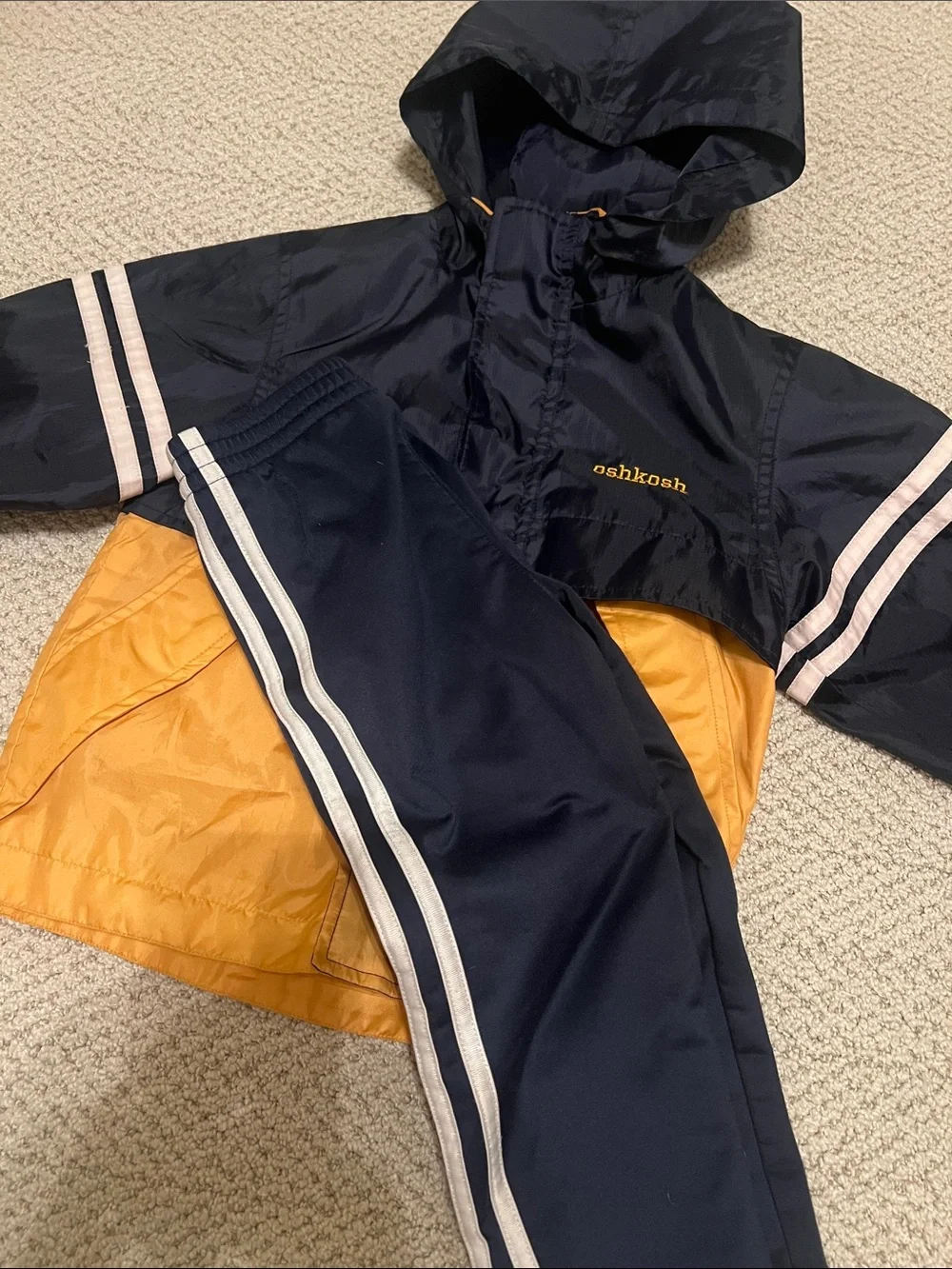 OshKosh Navy and Mustard Colorblock Hooded Jacket with Matching Adidas Pants